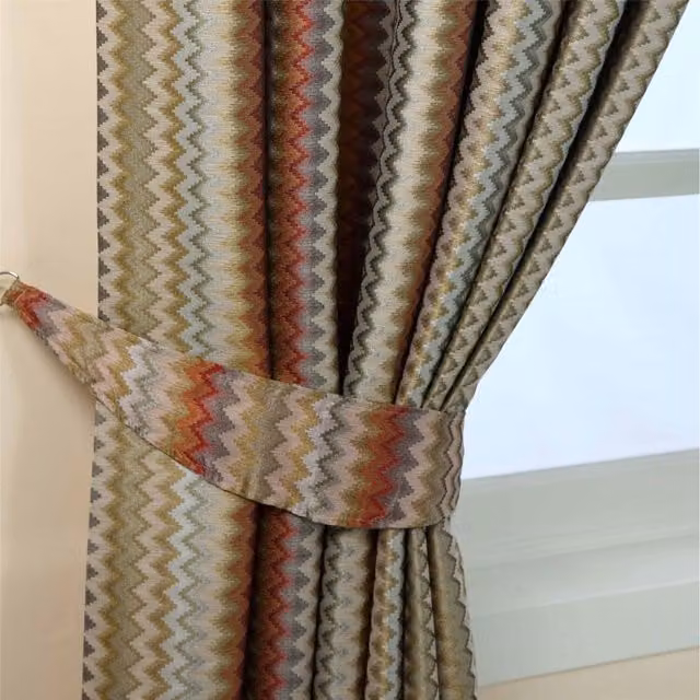 Homescapes Zig Zag Jacquard Curtain Tie Back Pair in Multicolour and Brown