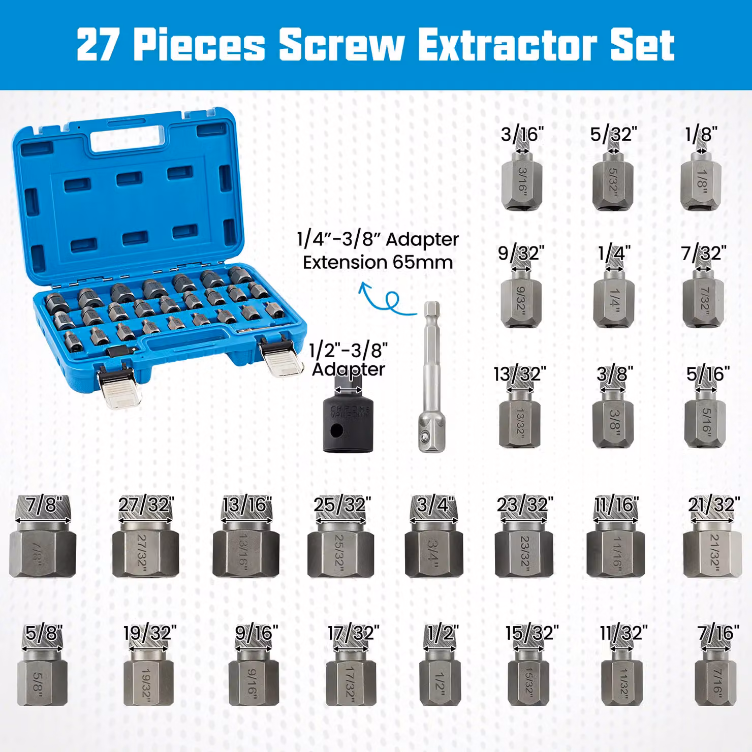 Gymax 27 Piece Dual Headed Screw Extractor Set and Bolt Removal Kit in Blue – 4