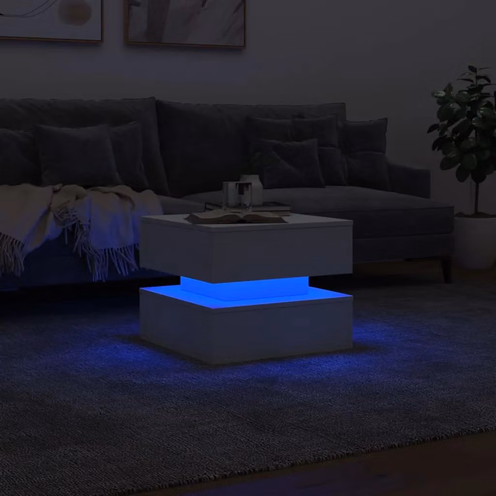 Berkfield Home Modern White Coffee Table with LED Lights W/D/H: 50 x 50 x 40 cm – 4