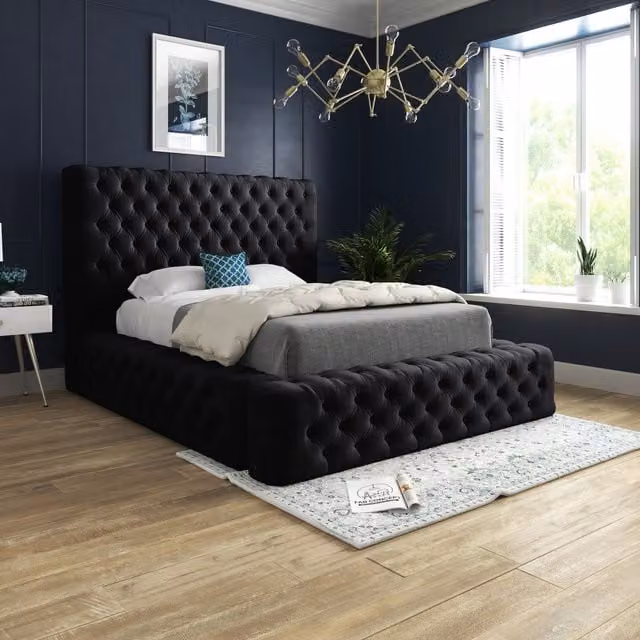 DS Living Cambridge Upholstered Black Velvet Bed Frame, Double (140 x 200 cm)