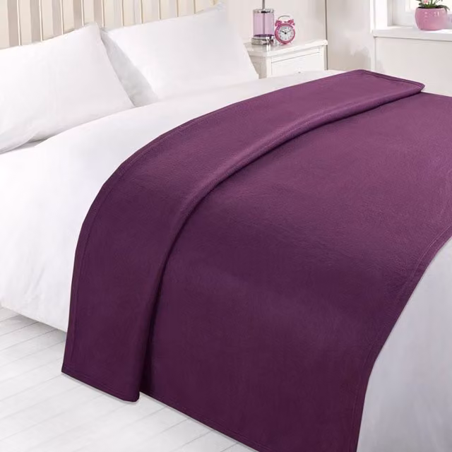 Dreamscene Plain Purple Fleece Throw Blanket, W: 150 cm