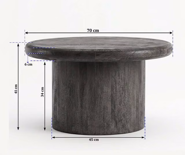 Elm Home And Garden Brompton Round Mango Wood Coffee Table in Grey, W/D/H: 70 x 70 x 41 cm