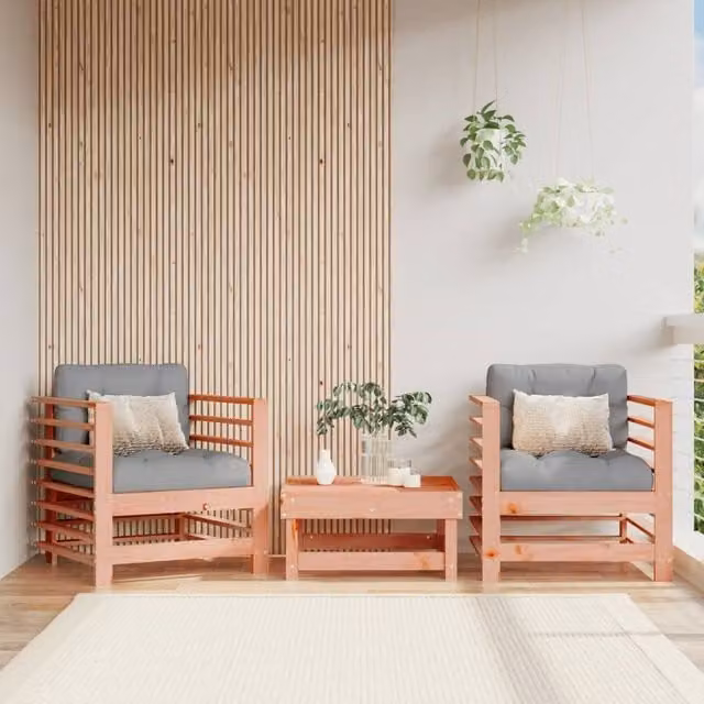 Berkfield Home Set of 2 Solid Wood Douglas Garden Chairs with Cushions in Brown and Grey – 1