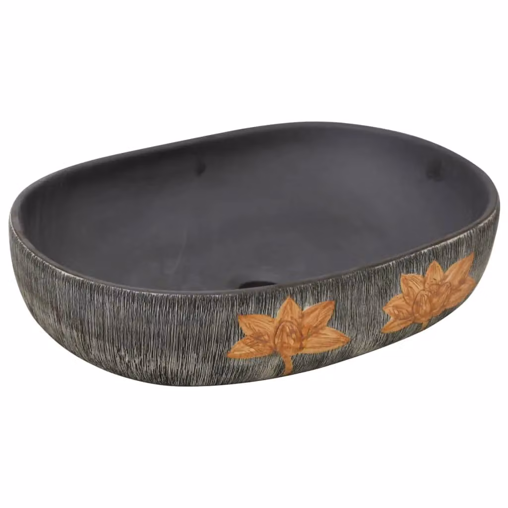 Berkfield Home Oval Ceramic Countertop Basin in Grey and Black, W: 59 cm, D: 40 cm, H: 14 cm – 2