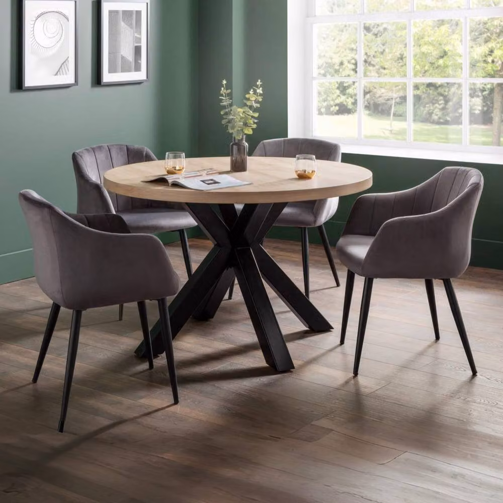 Cheshire Glenwood Set of 2 Premium Scalloped Grey Velvet Dining Chairs with Armrests and Black Metal Legs – 4
