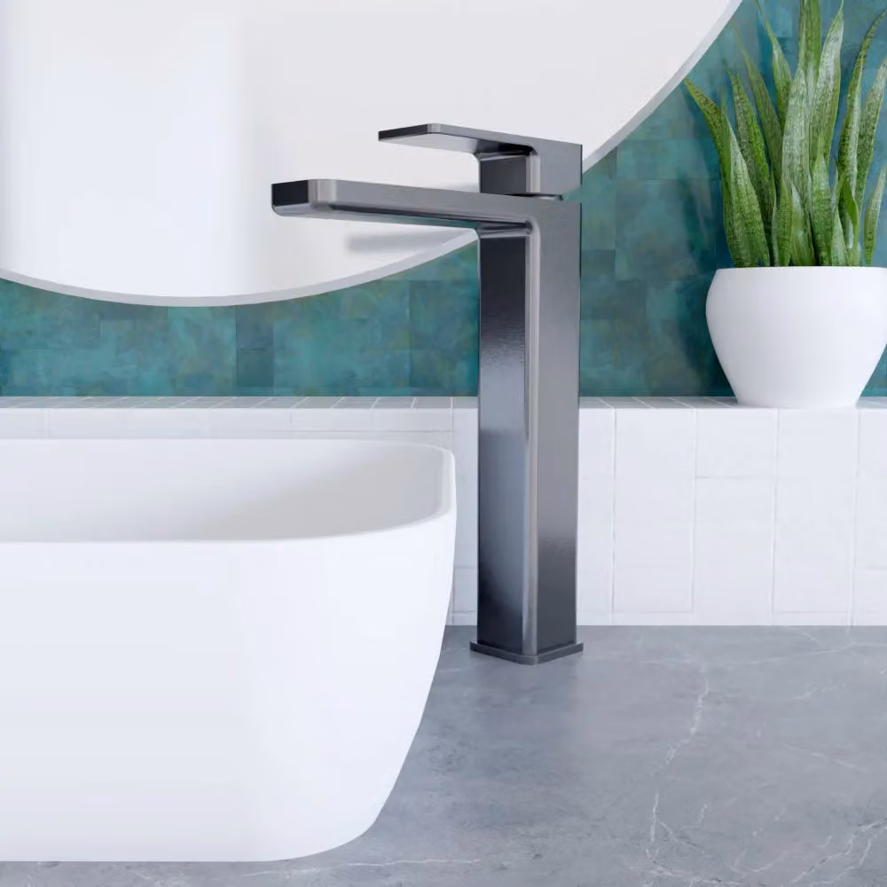 Balterley Square High Rise Mono Basin Mixer Tap in Brushed Pewter Silver – 2