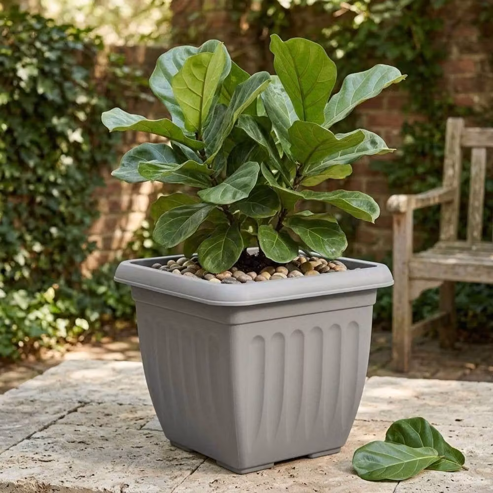 EONLION Large Square Plastic Planter Pots in Grey, W: 40 cm, D: 40 cm, H: 32 cm – 2