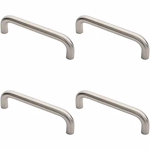 Loops 4 Pack Round D Bar Pull Handles in Brushed Satin Stainless Steel, Silver, Fixing Centres: 225 mm