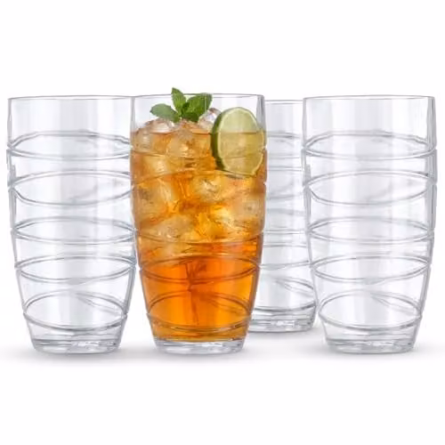 LIVIVO Set of 4 Stackable Plastic Tumblers, 600ml, Transparent and Multicolour – 1