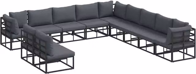 Berkfield Home 11 Piece U-Shape Garden Sofa Set in Black Powder Coated Aluminium with Cushions and Pillows