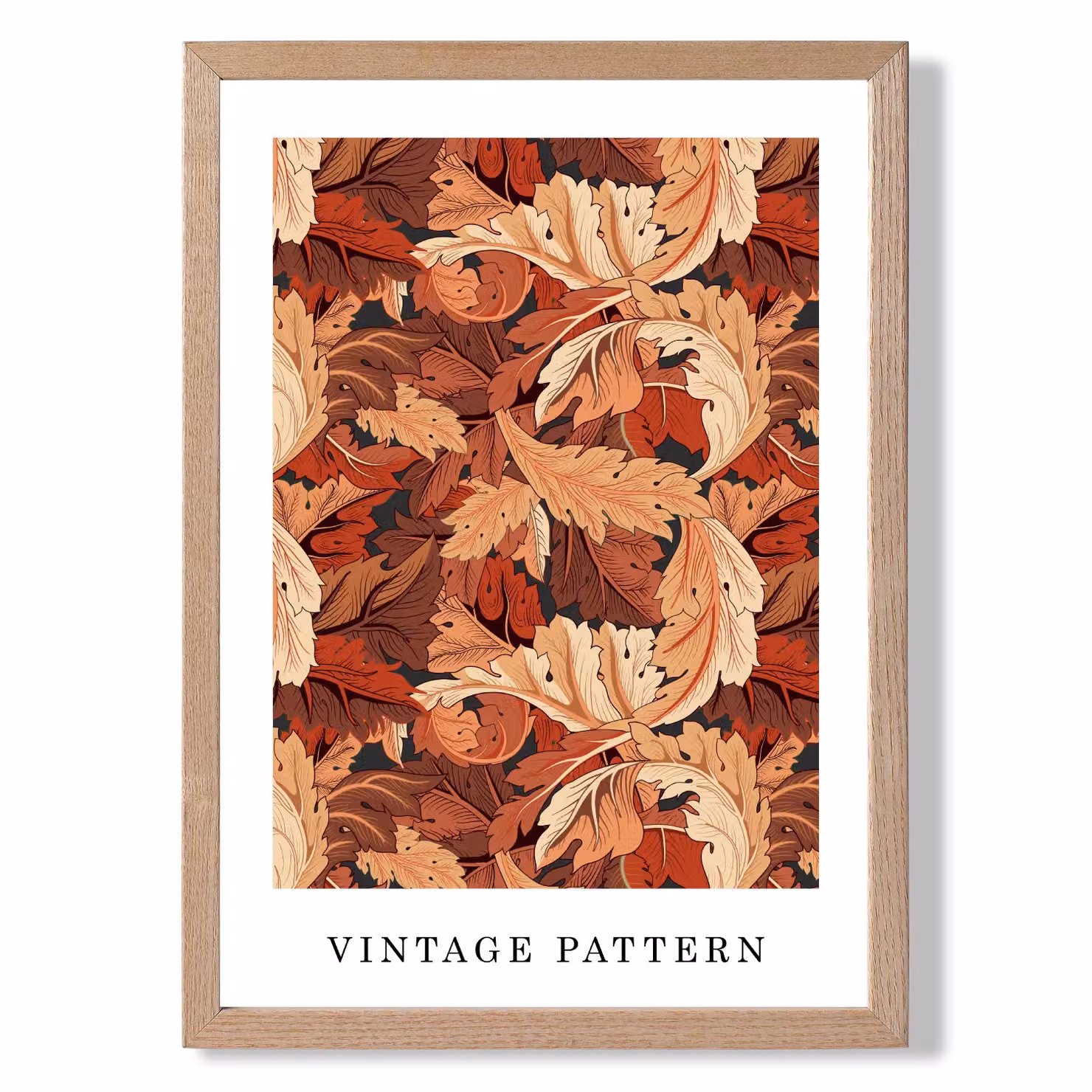 ARTZE William Morris Acanthus Floral Art Print in Orange with Oak Frame, A2 – 2