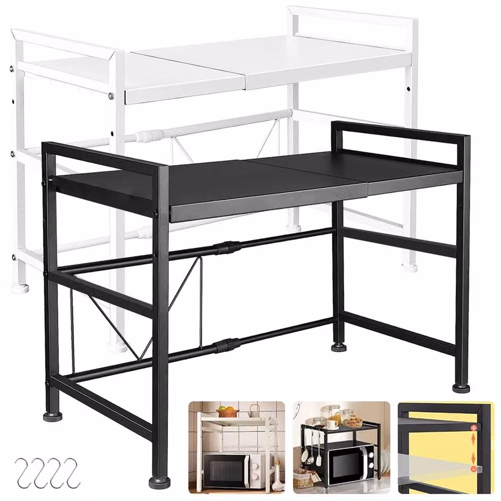 SPETLEK 2 Tier Expandable Metal Microwave Oven Rack and Corner Kitchen Storage Holder in Black Matt – 3