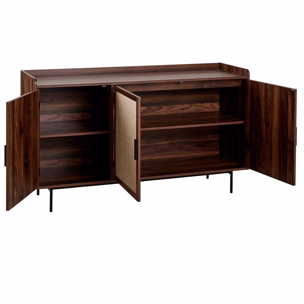 CALICOSY Jetson 3-Door Walnut Sideboard with Fabric Fronts in Dark Brown and Beige – 6