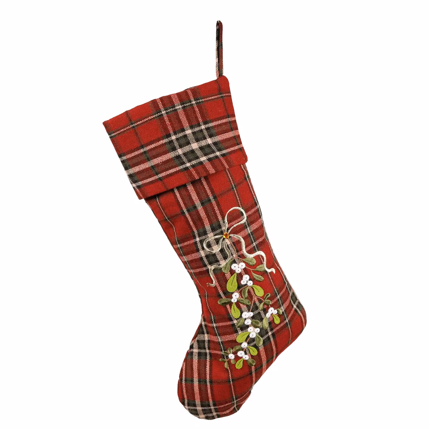 Dibor Set of 2 Mistletoe Highland Tartan Christmas Stockings in Red and Green – 2