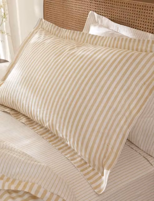 Yard Hebden Stripe Pure Cotton Pillowcases, 2 Pack, Yellow Mix