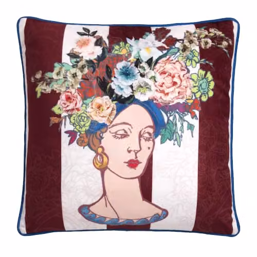House of Llewelyn-Bowen Bouquet Lady Floral Velvet Filled Cushion, Multicolour, W/D/H: 43 x 43 x 43 cm – 4