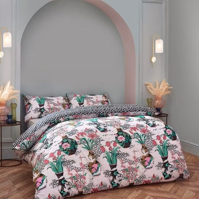 Make it a Home Ishiko Floral Duvet Cover Set, White and Multicolour, W: 180 cm, L: 200 cm