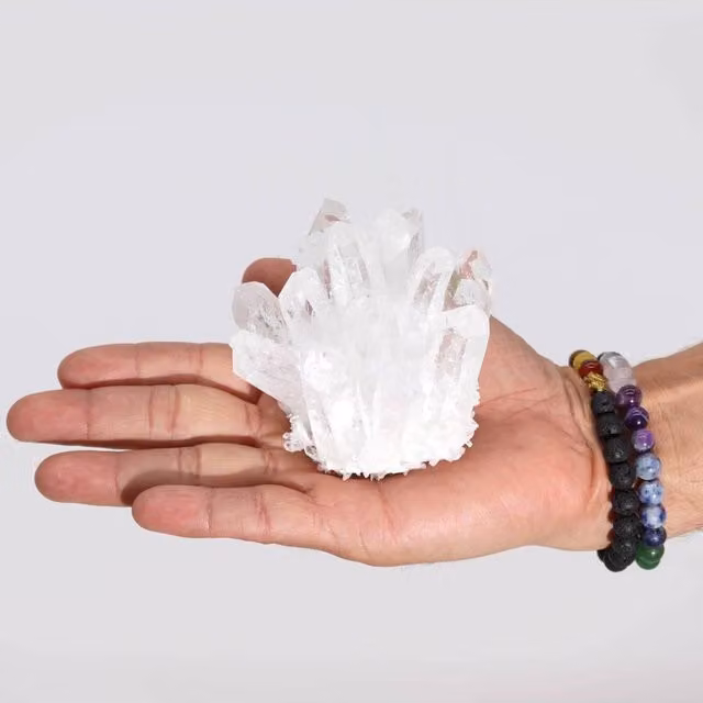 KDMD Clear Quartz Master Healer Stone Cluster in White and Transparent for Tabletop Decor