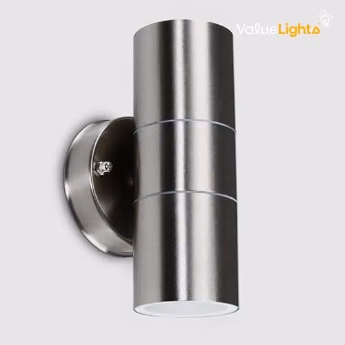 MiniSun Set of 2 Modern Brushed Chrome Up/Down Outdoor Wall Lights with 5W Warm White LED Bulbs – 3