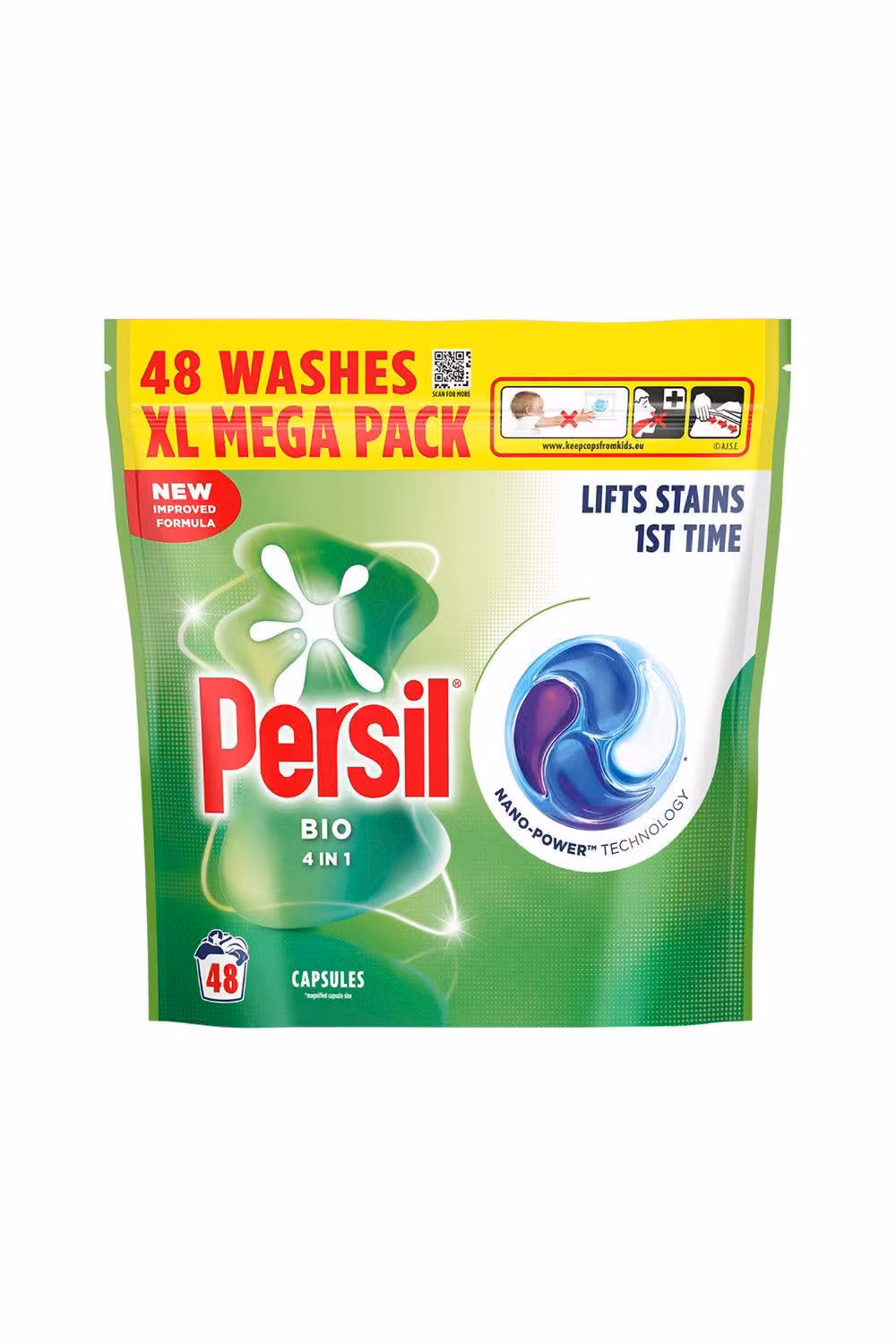 Persil Bio laundry capsules, fast-dissolving washing pods, 144 washes, 3 pack – 4