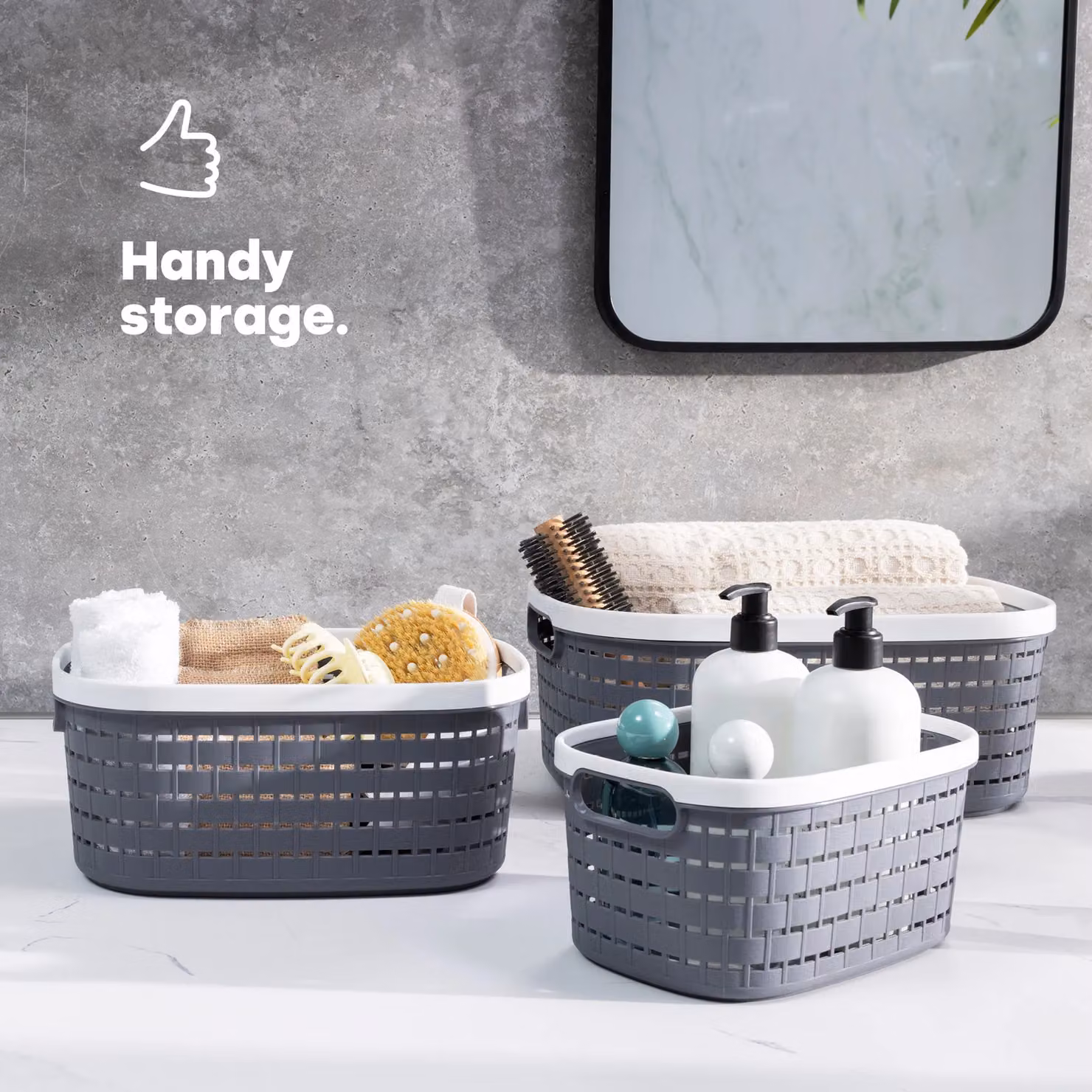 LIVIVO Set of 3 Ulana Stackable Plastic Storage Baskets with Handles for Kitchen, Bedroom and Home Office – 4