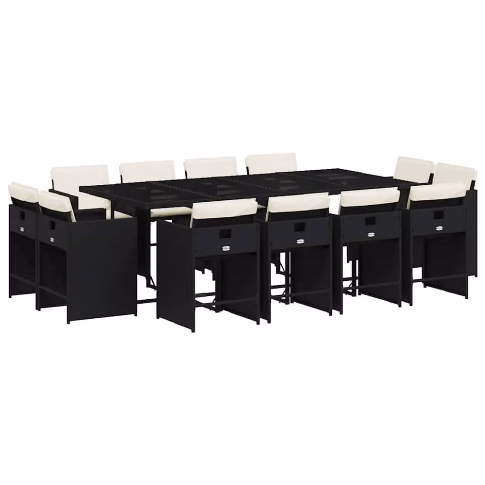 Berkfield Home Modern Polyrattan Garden Dining Set in Black and White with Glass Top – 2