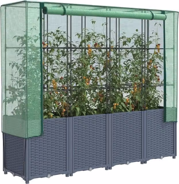 Berkfield Home Raised Bed with Greenhouse Cover in Black Rattan Look, W: 160 cm, D: 40 cm, H: 153 cm – 1