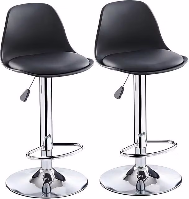FORGEVIO Set of 2 Modern Swivel Bar Stools with Gas Lift in Black Synthetic Leather – 1