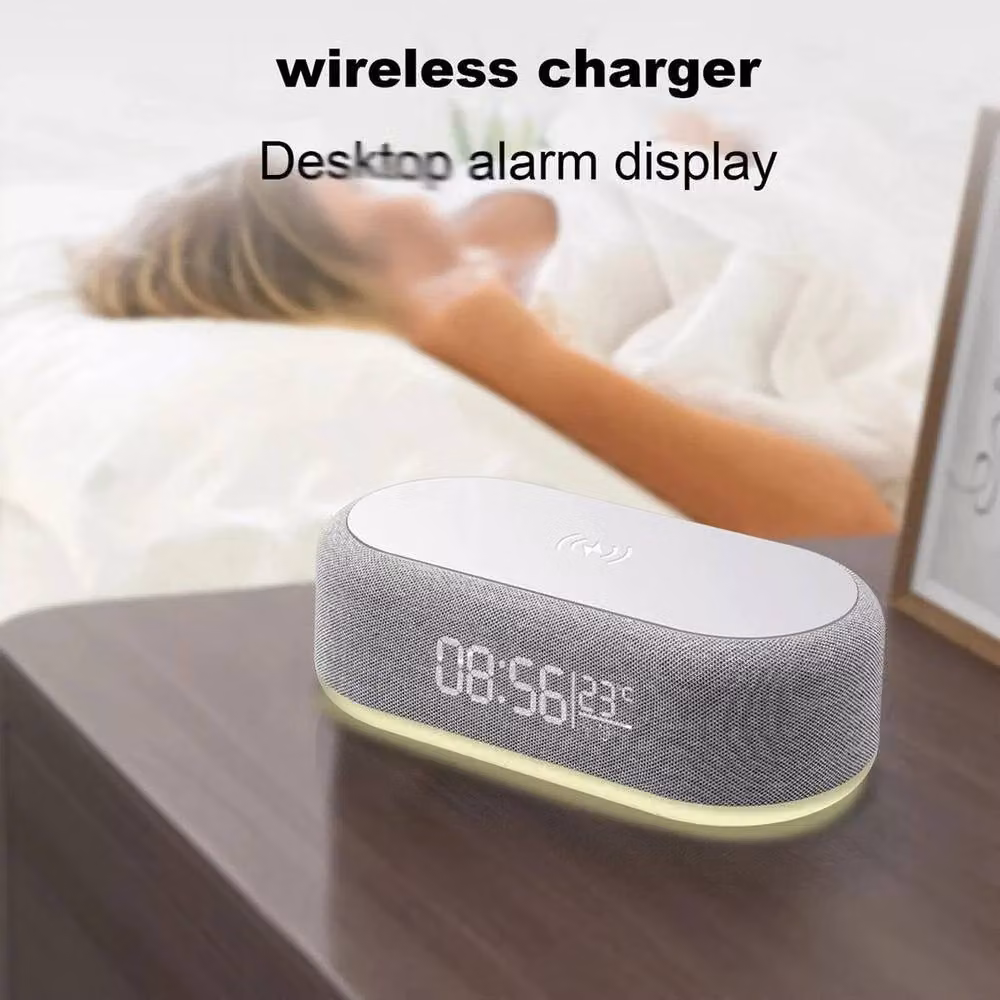FLAVORA 6-in-1 Wireless Charging Alarm Clock in Grey – 4