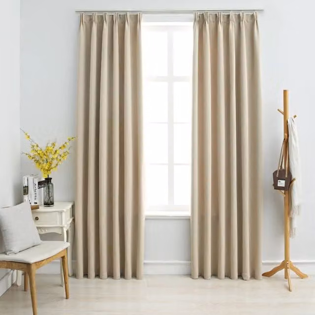 Berkfield Home Blackout Curtain Fabric Panels with Hooks, Beige, W: 140 cm, H: 225 cm, 2 Pack
