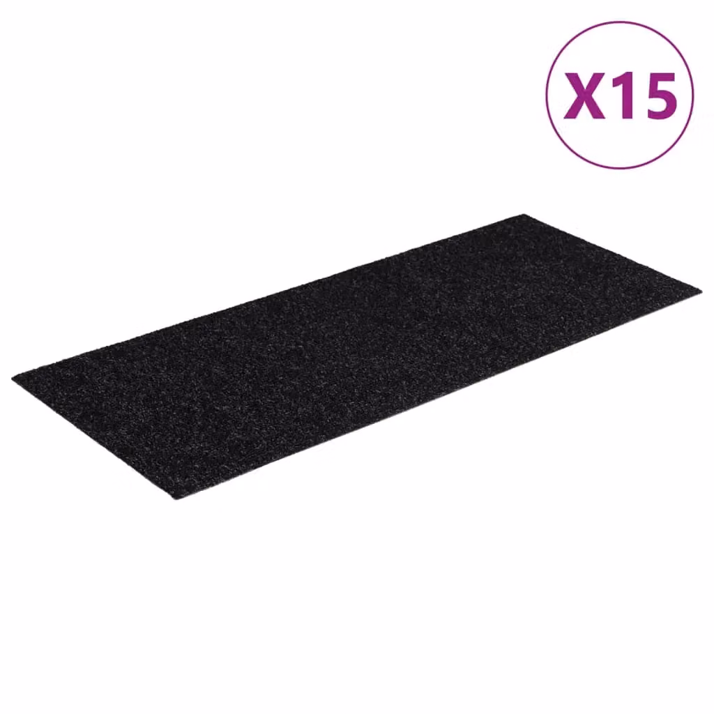 Berkfield Home Self-adhesive Rectangular Stair Mats, 15 Pieces, Black, W/D: 60 x 25 cm – 2
