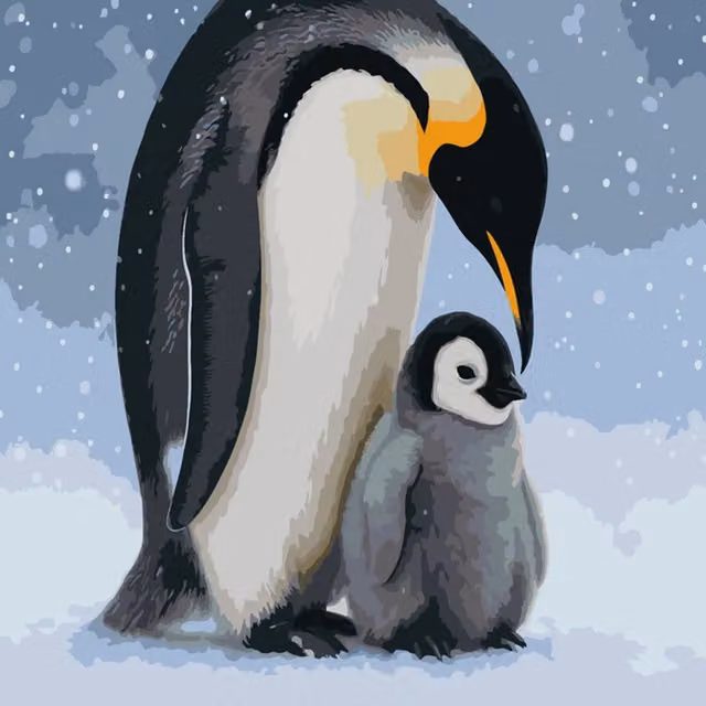 Syntego Penguin and Baby Penguin DIY Paint by Numbers Canvas Kit, Multicolour
