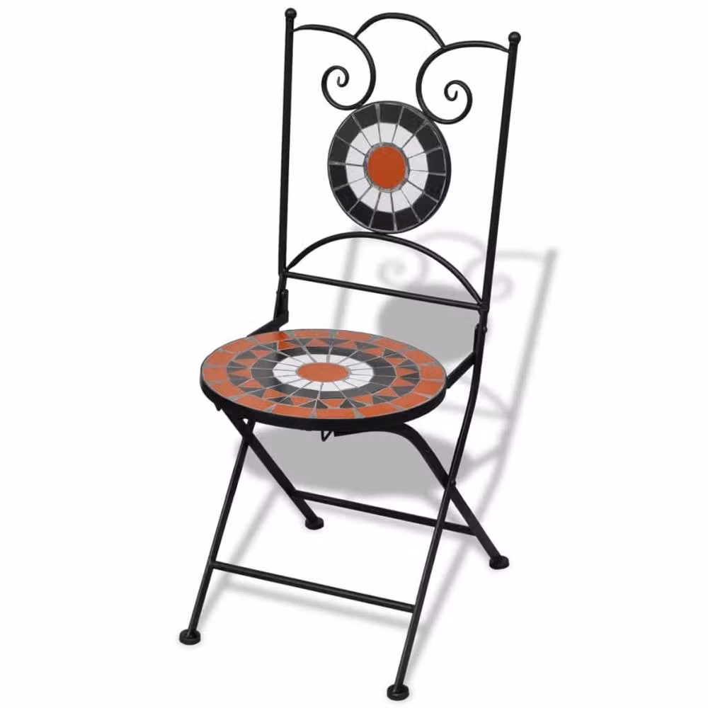 Berkfield Home Set of 2 Folding Bistro Chairs in Ceramic and Metal, Terracotta and White Geometric Design – 2