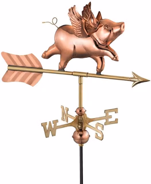 Good Directions Cottage Flying Pig Copper Weathervane, Bronze, H63 x W54 x L28 cm