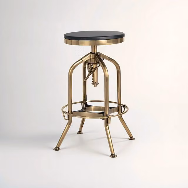 Orsina Adjustable Bar Stool in Gold and Black with Ash Wood and Synthetic Leather