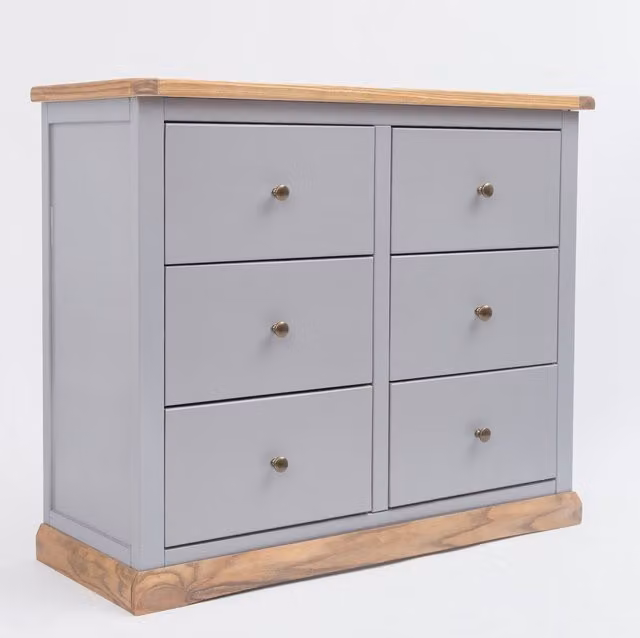 Cabinet Bits Biccari 6 Drawer Chest of Drawers in Grey with Brass Knobs