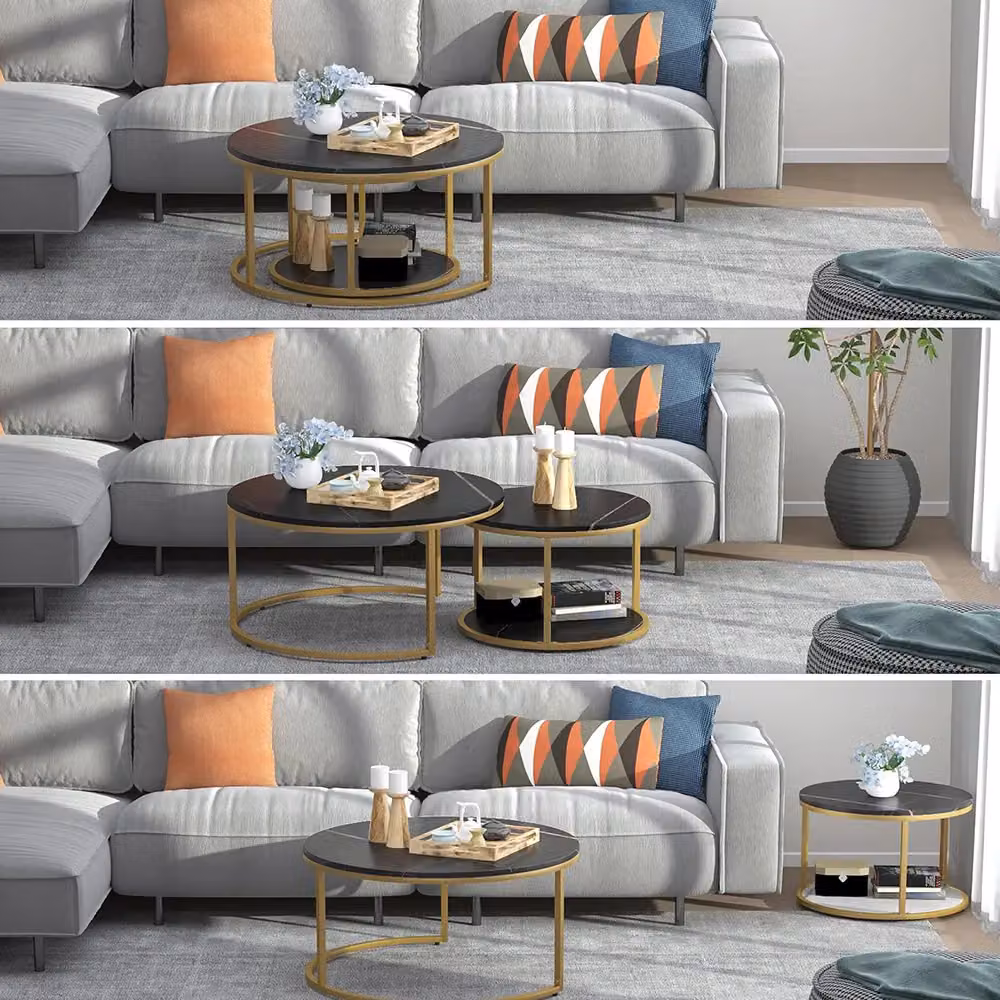Hinsinc Black Round Stacking Coffee Tables Set of 2 for Living Room – 5