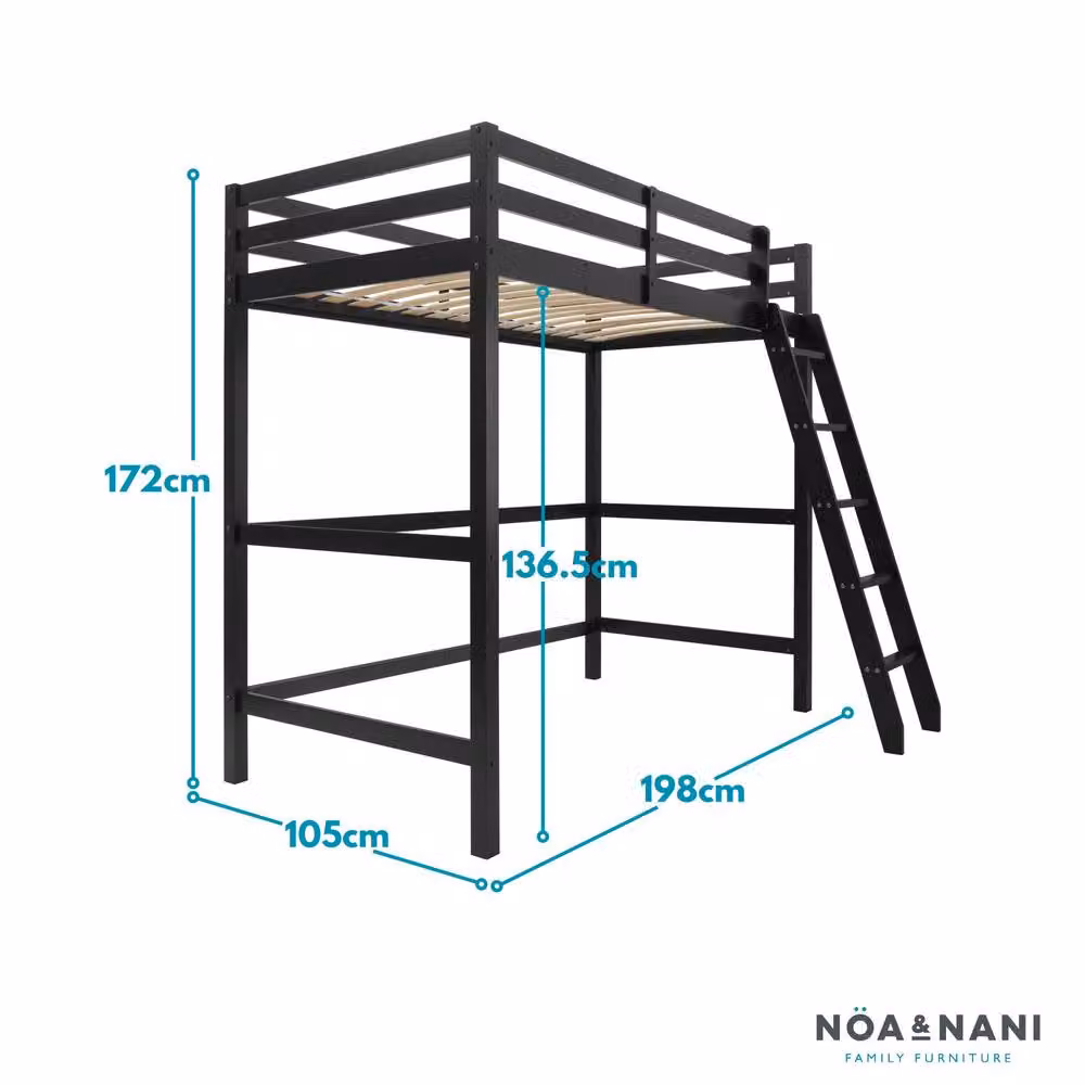 Nöa and Nani Thomas Single High Sleeper Cabin Bed in Anthracite Grey Solid Wood – 4