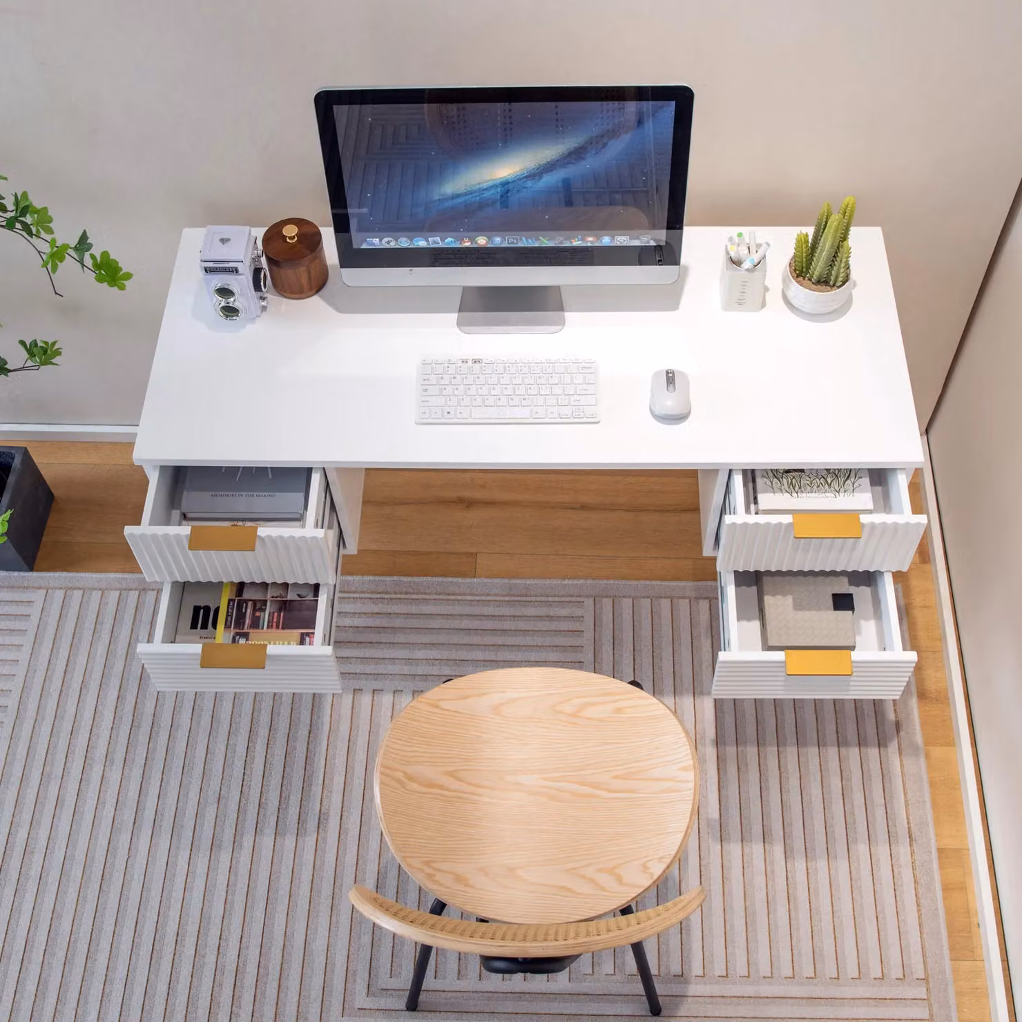 Costway Modern Home Office Computer Desk with 4 Drawers in White – 2