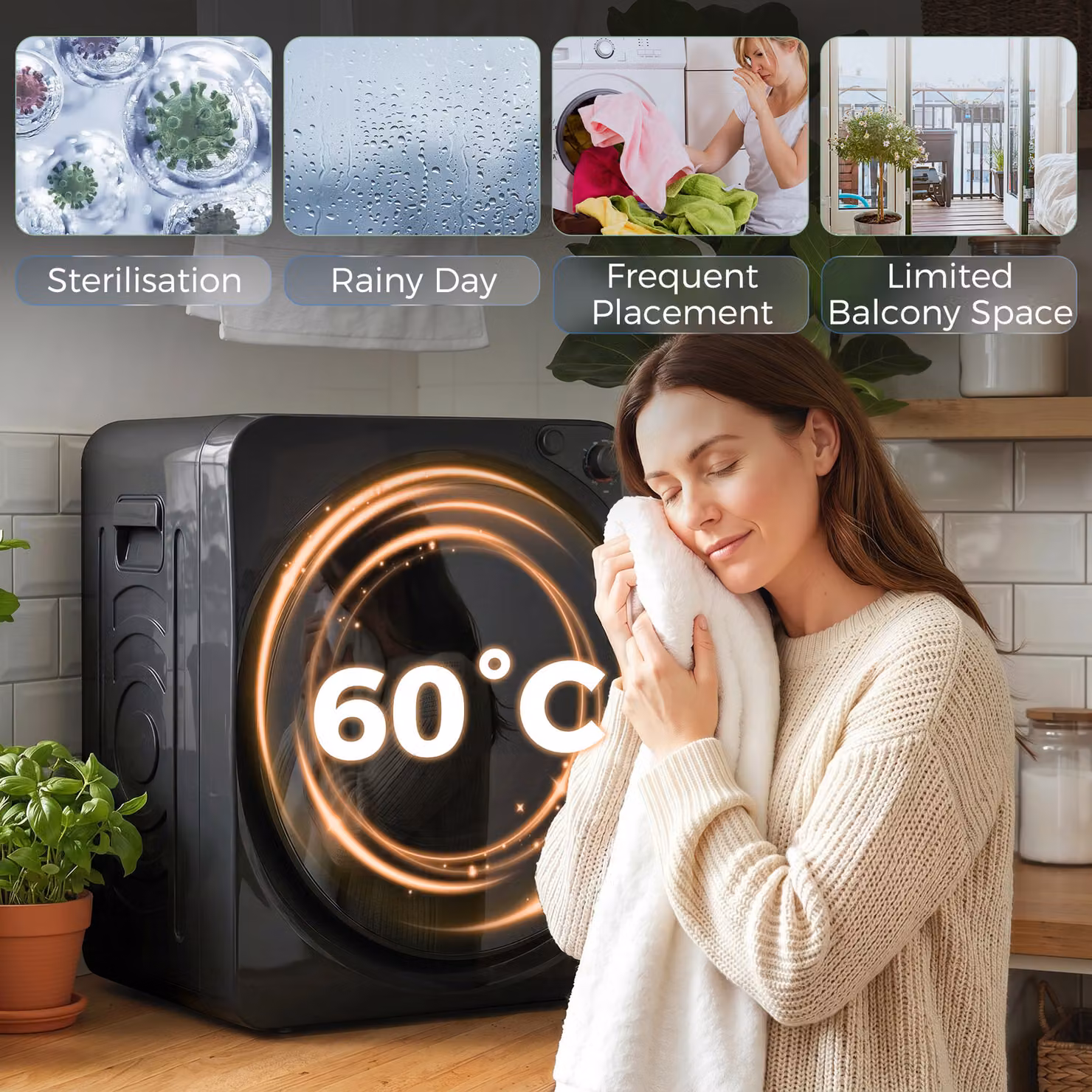 HOMCOM 5kg Vented Tumble Dryer, 1000W Compact Front Loader with 5 Drying Modes and Stainless Steel Tub, Black – 6