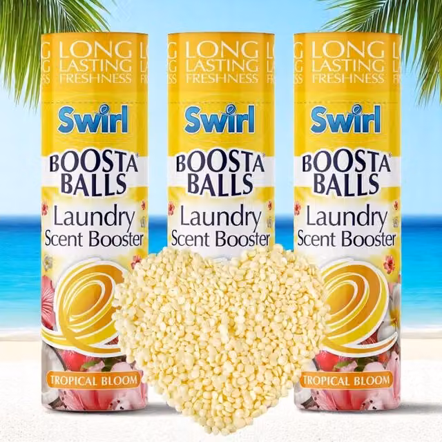 Swirly Tropical Laundry Scent Booster Washing Machine Freshener, 3 x 230g, Yellow