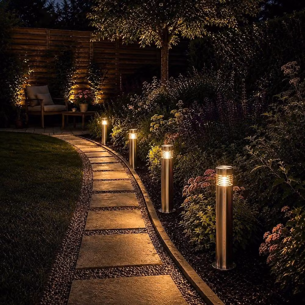 NESTLUNE Lighting Canberra Tall Silver Stainless Steel Post Light for Garden and Terrace – 4