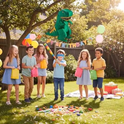 Fax Potato Rex the Dinosaur Pinata Set with Blue Buster Stick and Blindfold, W40 x D13 x H55 cm – 4