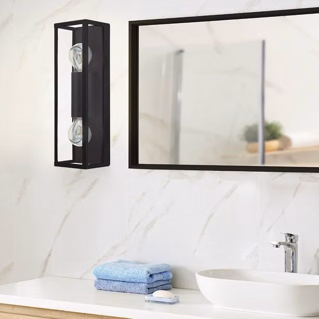 Eglo Amezola Black Caged Bathroom Wall or Ceiling Light with Transparent Glass Shade