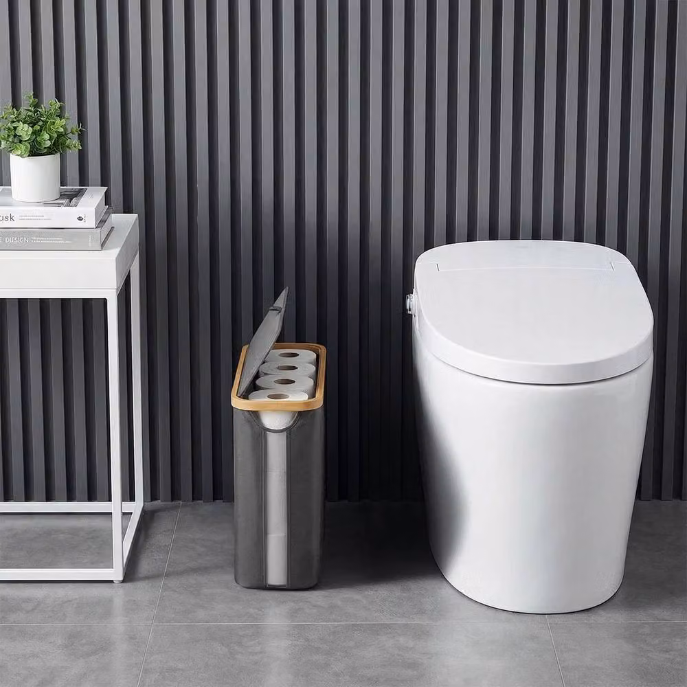 Nordara Black 30L Toilet Basket with Lid and Bamboo Frame – 4