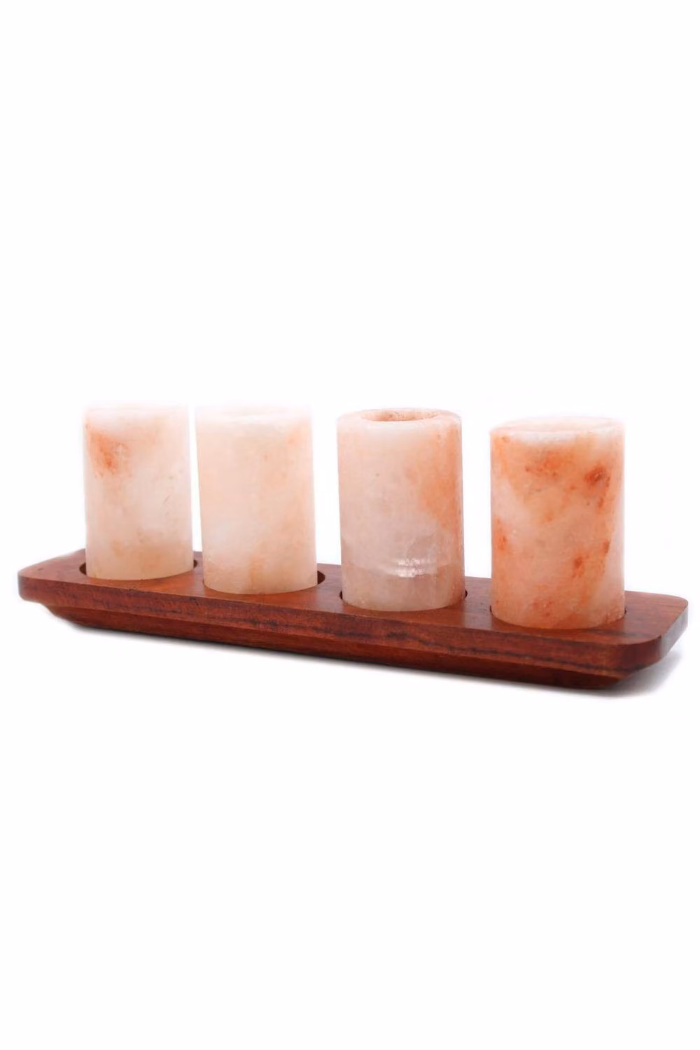 KDMD Set of 4 Peach Himalayan Salt Shot Glasses with Wooden Serving Stand – 2