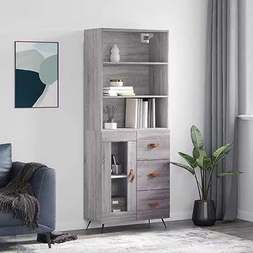 vidaXL Modern Grey Sonoma Highboard in Engineered Wood, W/D/H: 69.5 x 34 x 180 cm – 2