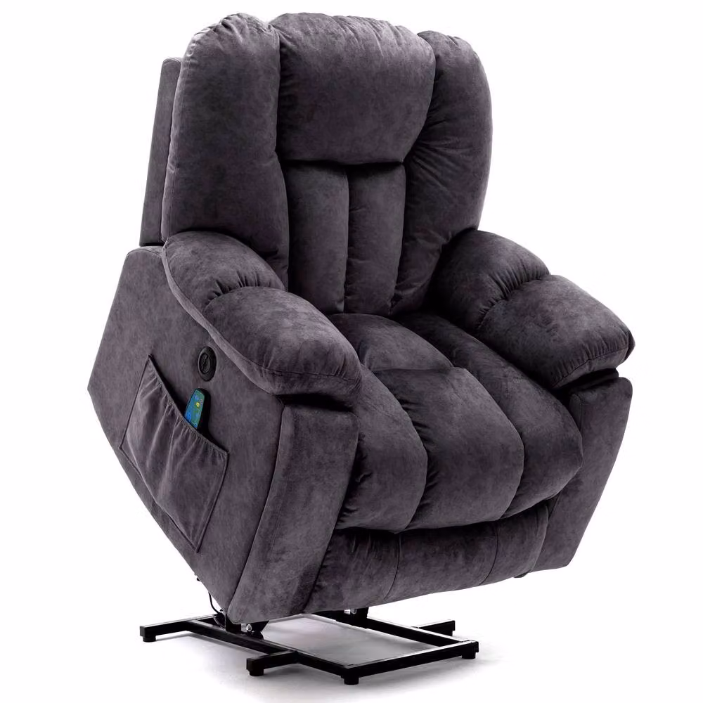 Matteo Electric Power Lift Massage Recliner Chair with Heat in Grey Fabric – 7