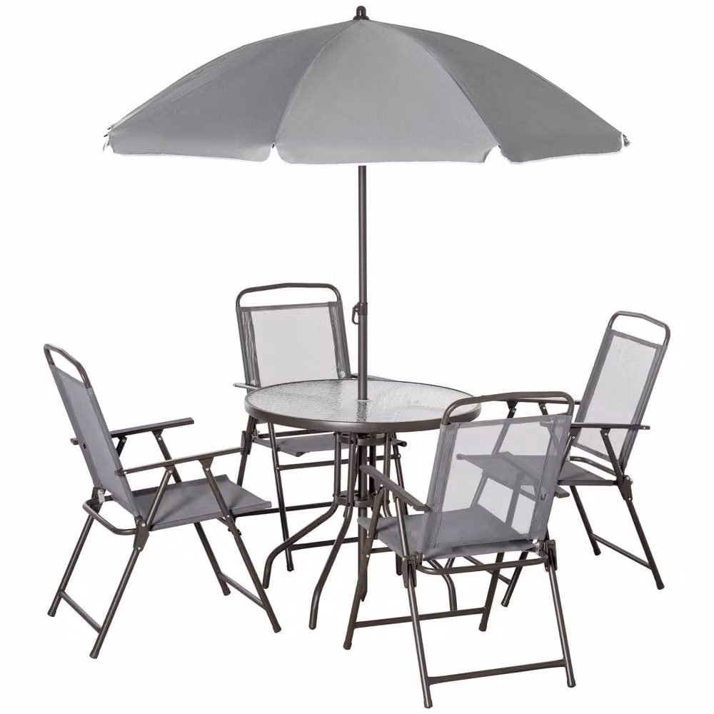 Wyld Haus 6 Piece Outdoor Dining Set with 4 Folding Mesh Chairs in Grey and Brown – 2