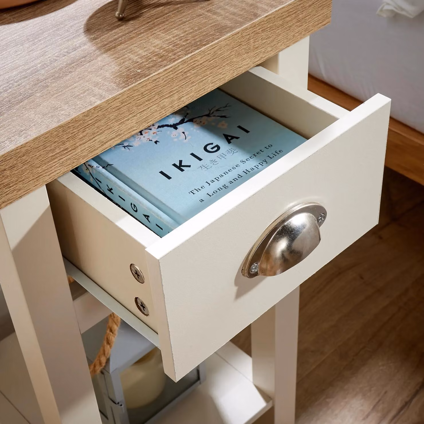 Home Source Avon 1 Drawer Slim Bedside Table Storage Unit in Off-White, W/D/H: 32 x 32 x 60 cm – 3